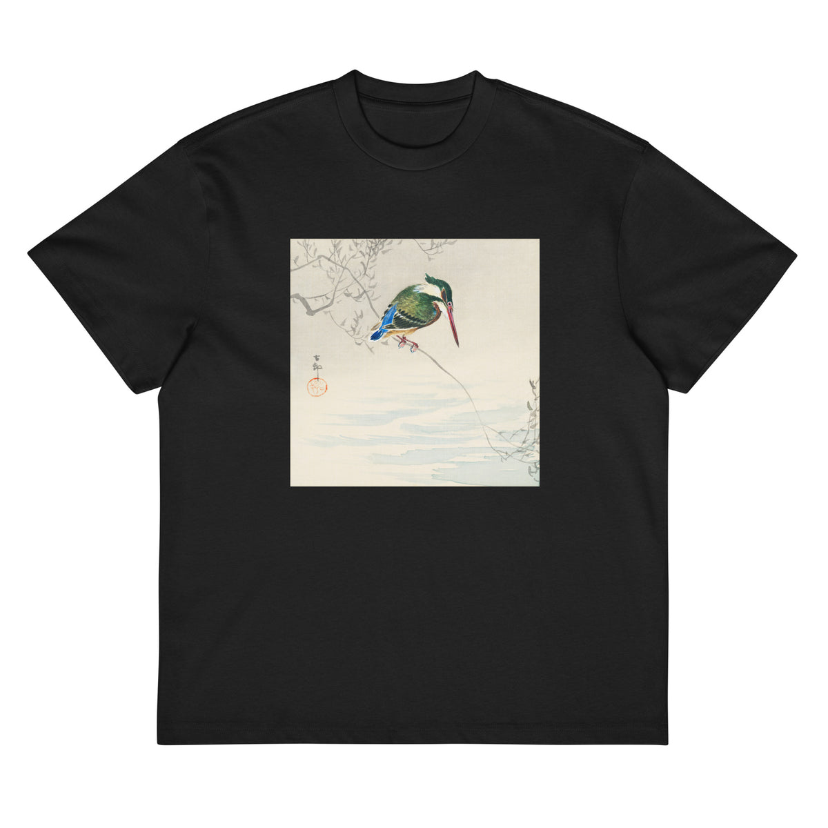 Black T-shirt A Kingfisher - Ohara Koson 1920 Signature