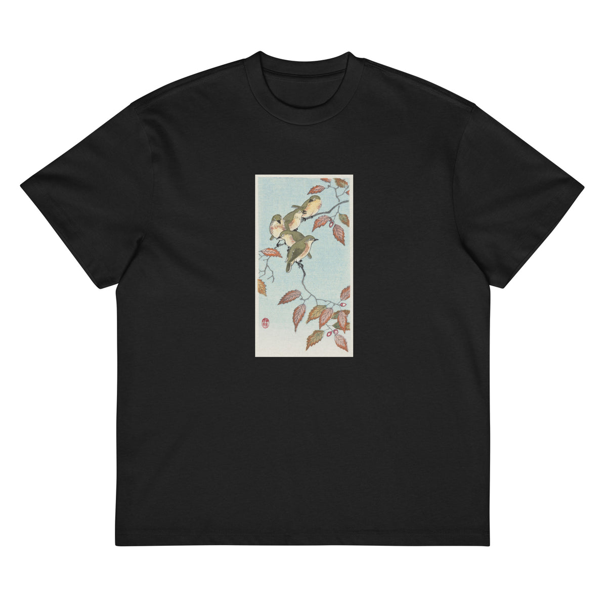 Black T-shirt Birds On A Branch - Ohara Koson 1900 Signature