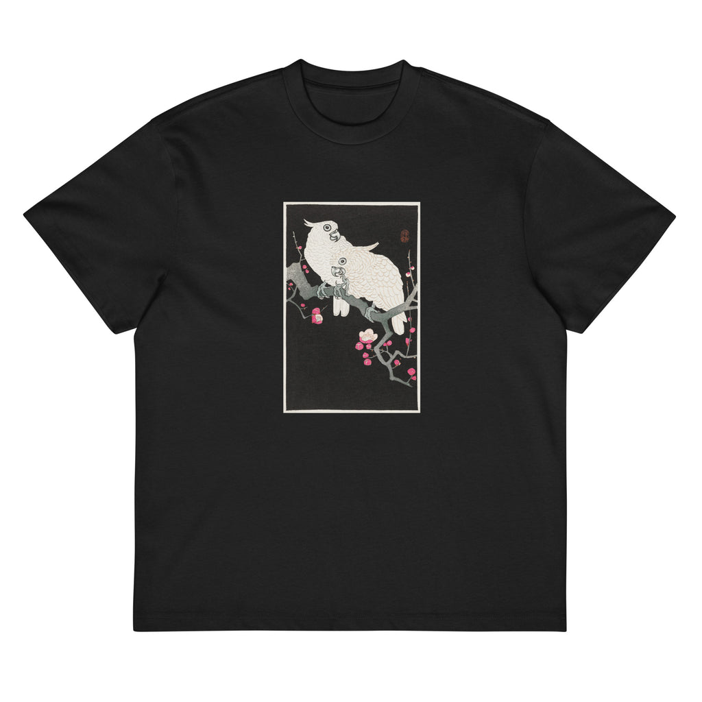 Black T-shirt Two Cockatoo And Plum Blossom - Ohara Koson 1925 Signature