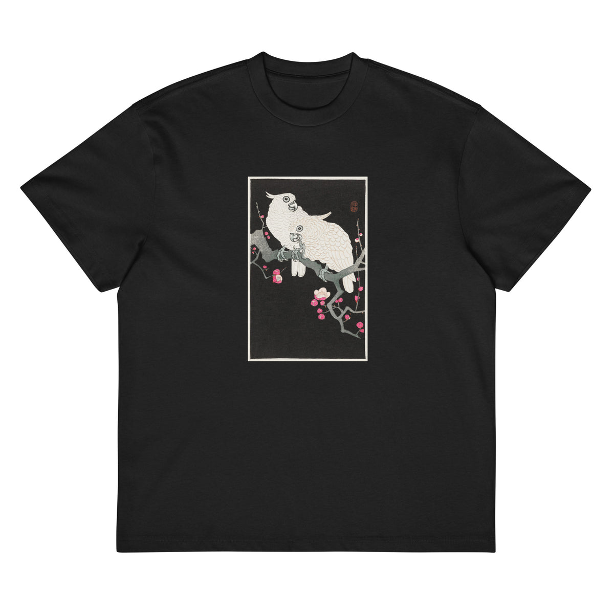 Black T-shirt Two Cockatoo And Plum Blossom - Ohara Koson 1925 Signature