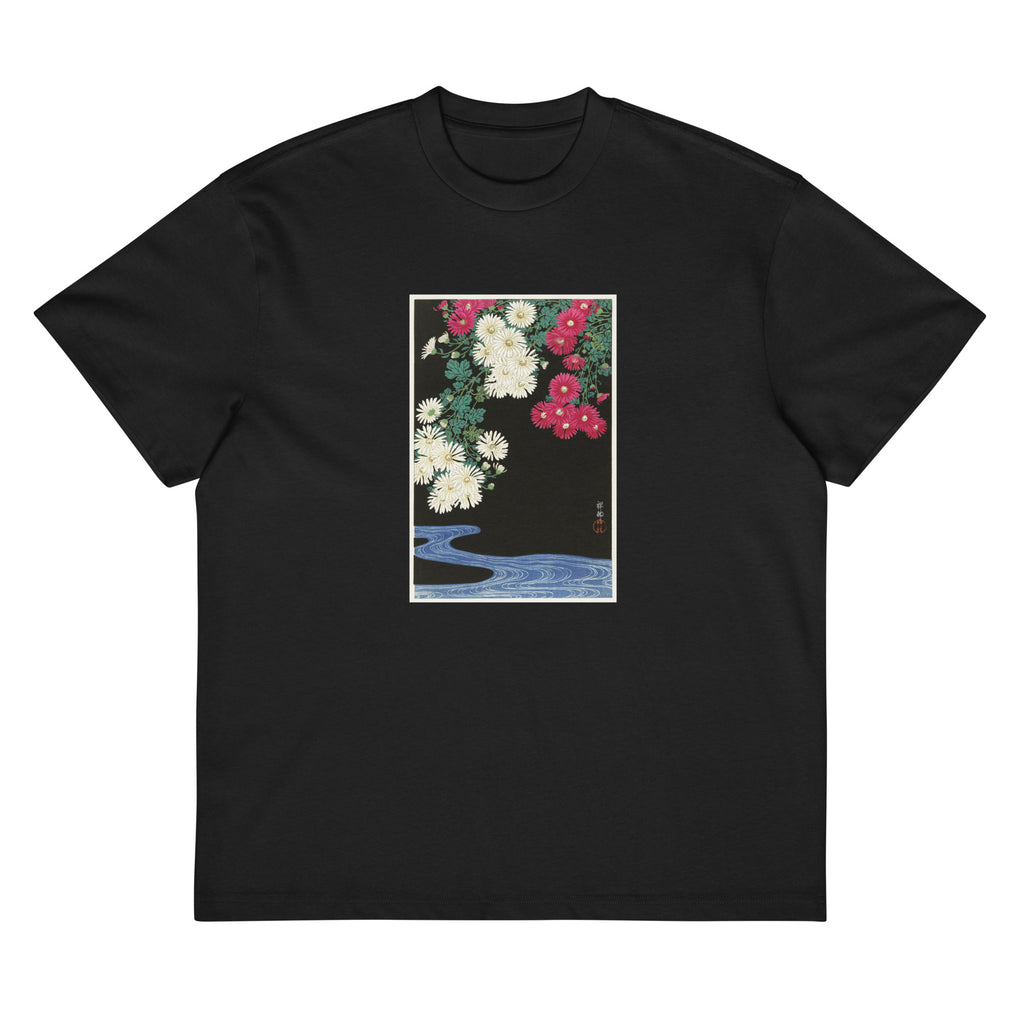Black T-shirt Chrysanthemums - Ohara Koson 1925 Signature
