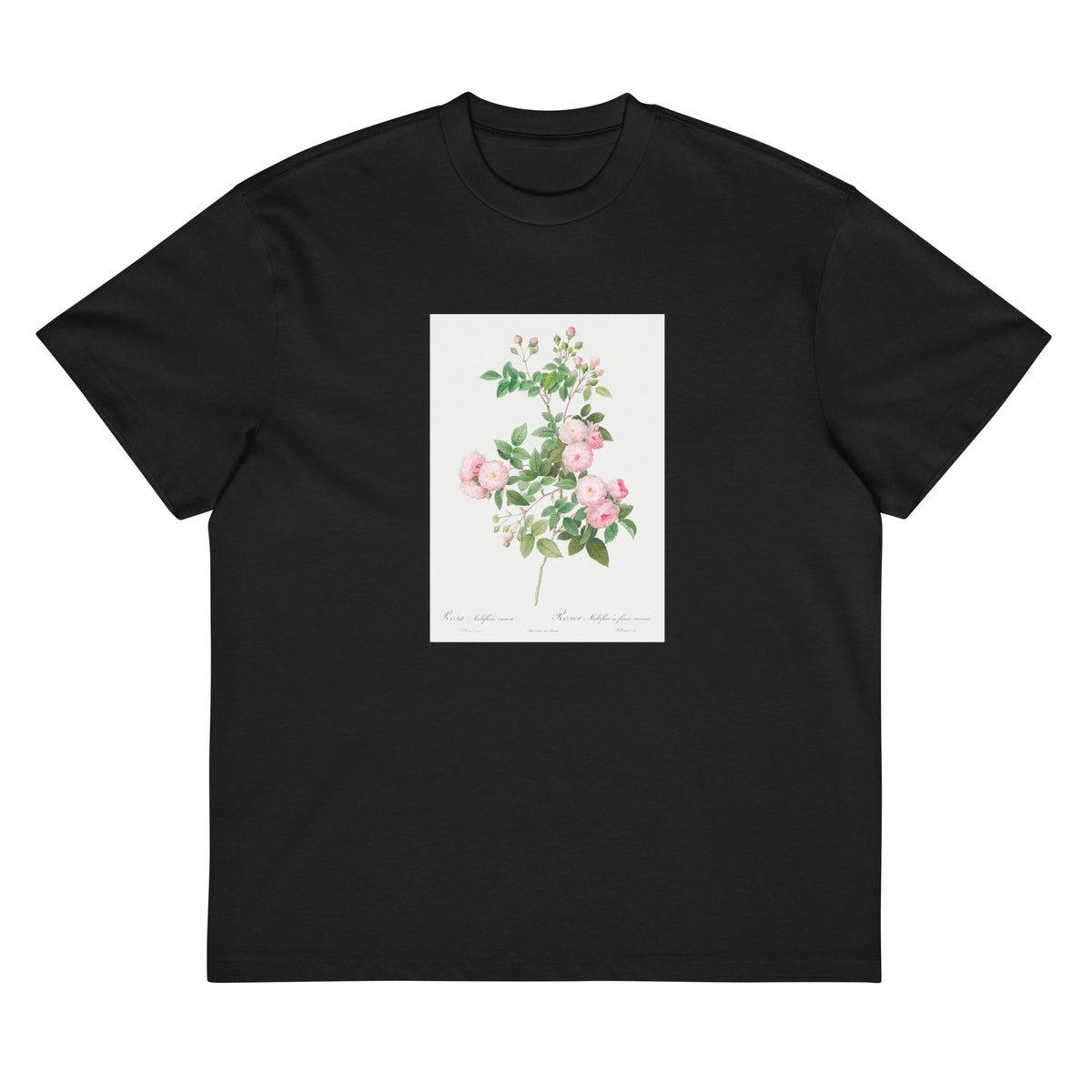 Black T-shirt Flesh-Pink Multiflora Rosa Multiflora Carnea Signature