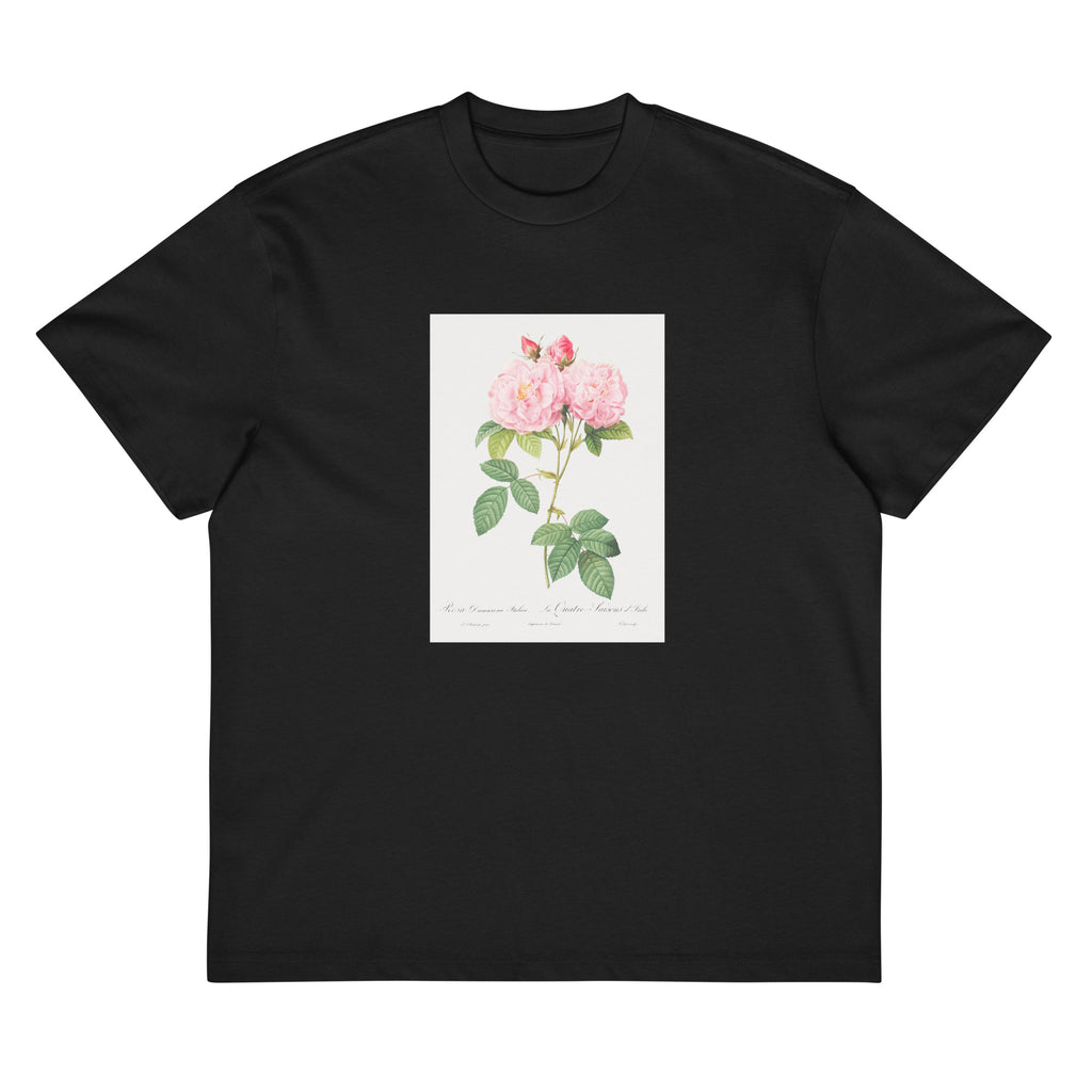 Black T-shirt Italian Damask Rose Also Known As The Four Seasons Of Italy Rosa Damascena Italica Signature