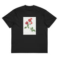 Black T-shirt Red Cabbage Rose Also Known As Bengal Eyelet Rosa Indica Caryophyllea - Pierre-Joseph Redoute Original From The Library Of Congress 1817 Signature