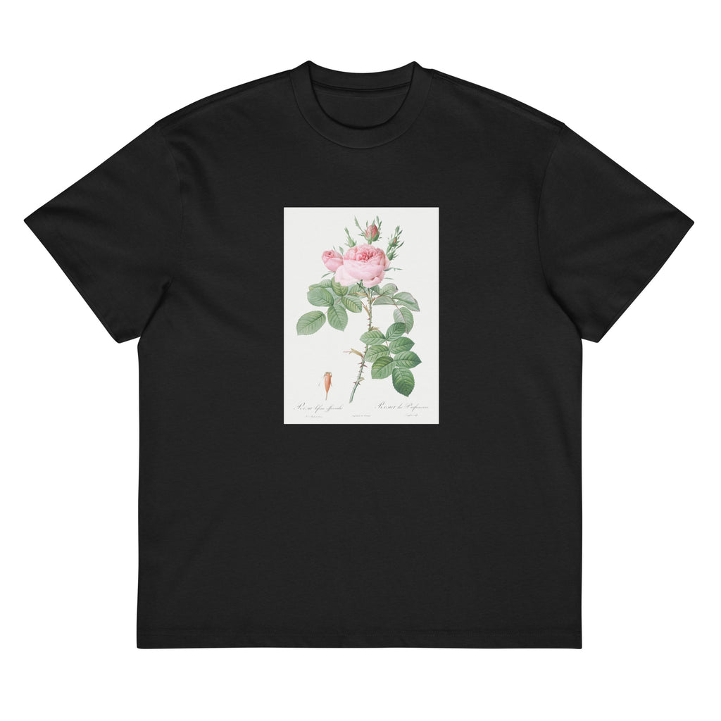 Black T-shirt Rosa Bifera Officinalis Also Known As Rose Of Perfume Signature