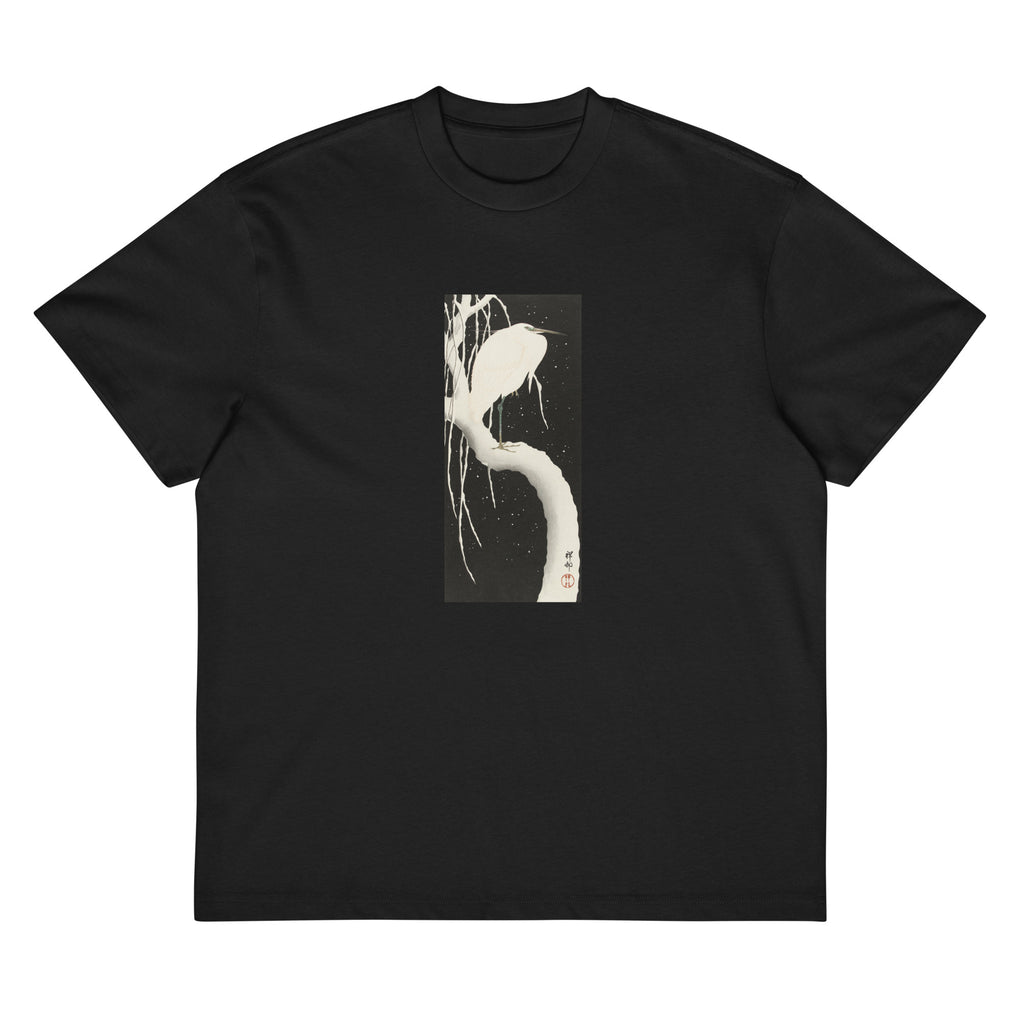 Black T-shirt Heron In Snow Signature