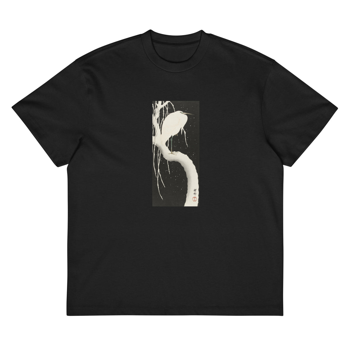 Black T-shirt Heron In Snow Signature