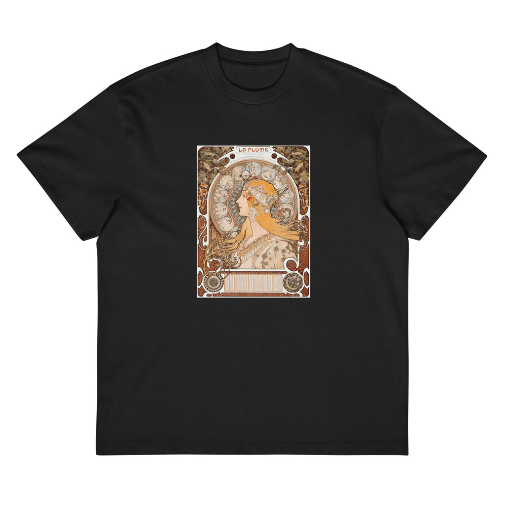 Black T-shirt Alphonse Maria Mucha S Zodiaque Or La Plume Famous Art Nouveau Artwork Signature