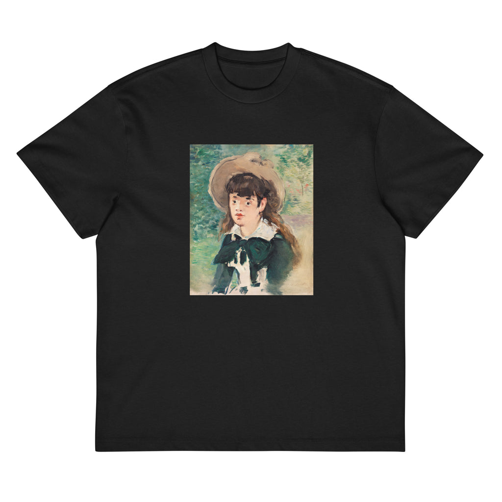 Black T-shirt Young Girl On A Bench Fillette Sur Un Banc Painting In High Resolution Signature