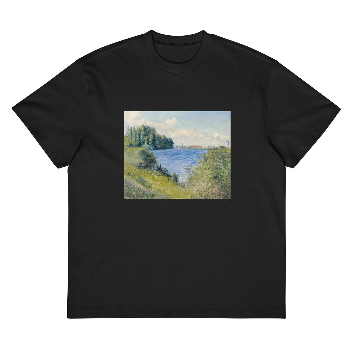 Black T-shirt The Seine At Argenteuil Painting In High Resolution Signature