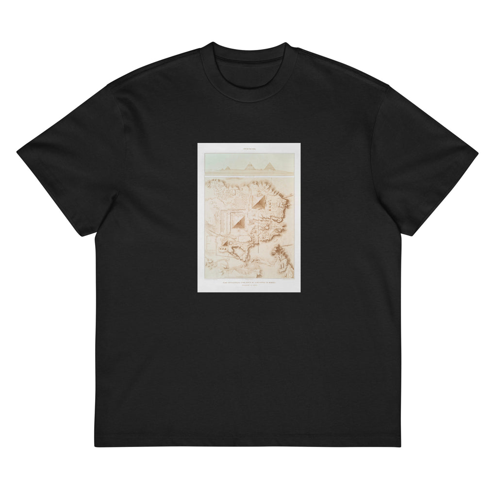 Black T-shirt Topographic Map Of Part Of The Memphite Necropolis Pyramids Of Giza Signature