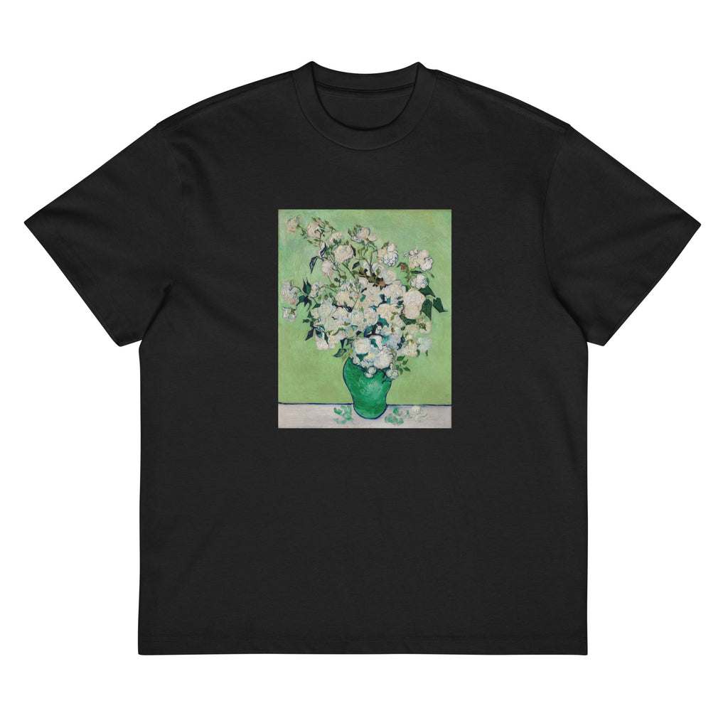 Black T-shirt Roses Van Gogh Met Signature