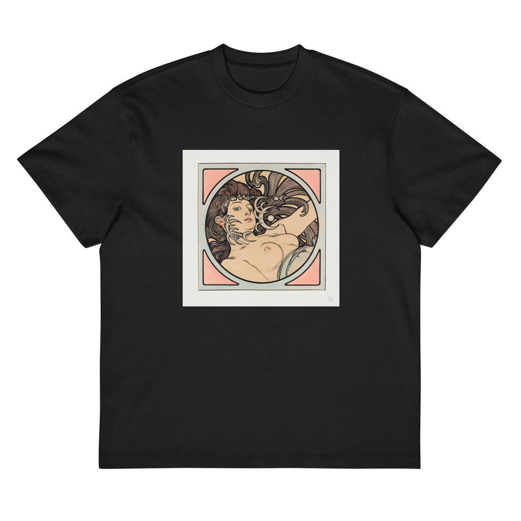 Black T-shirt Stained Glass Fouquet Mucha II Signature