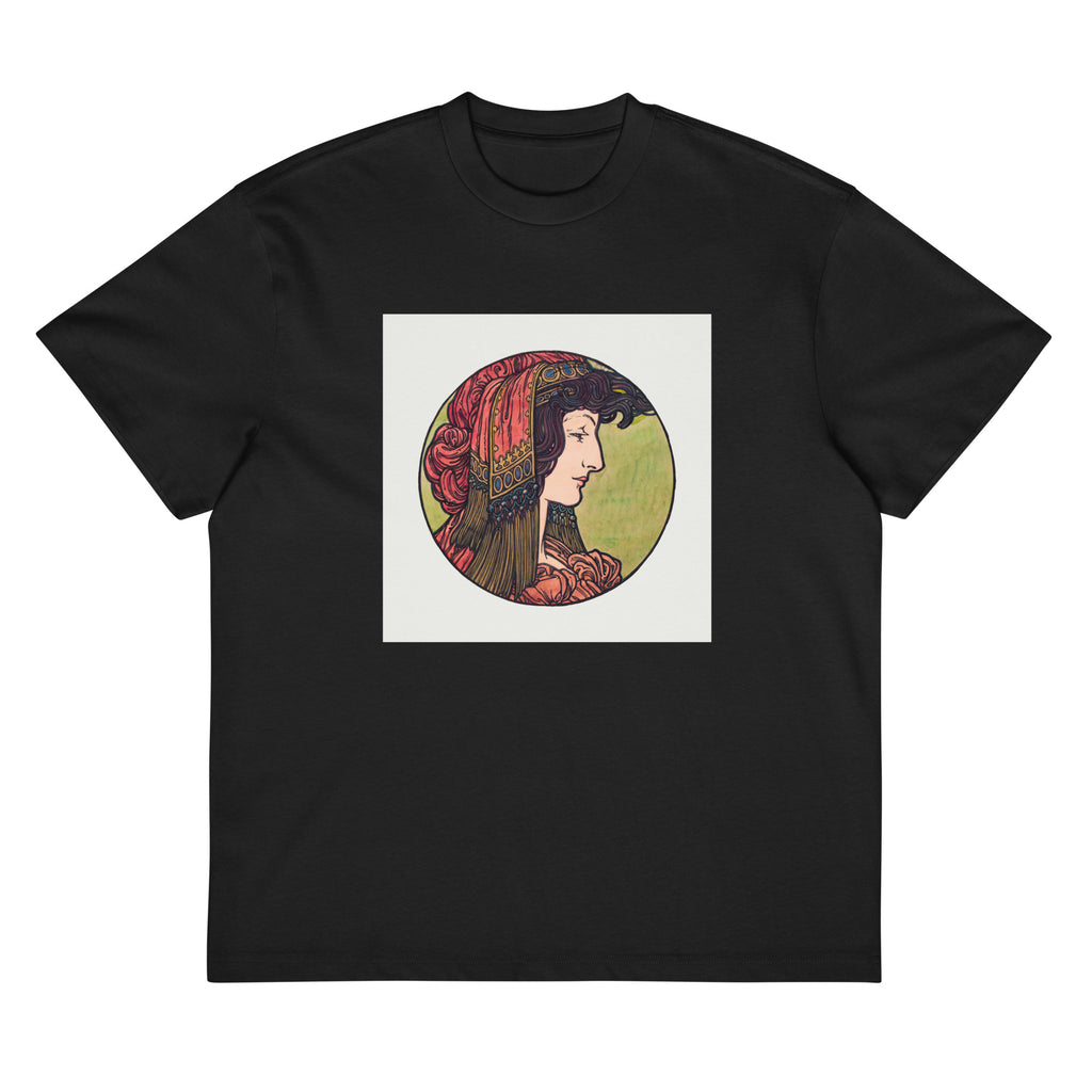 Black T-shirt Stained Glass Fouquet Mucha IV Signature