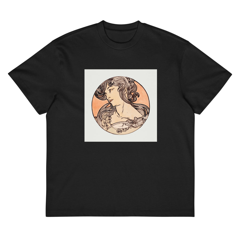 Black T-shirt Stained Glass Fouquet Mucha IX Signature