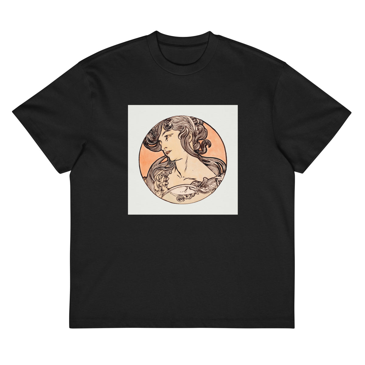Black T-shirt Stained Glass Fouquet Mucha IX Signature