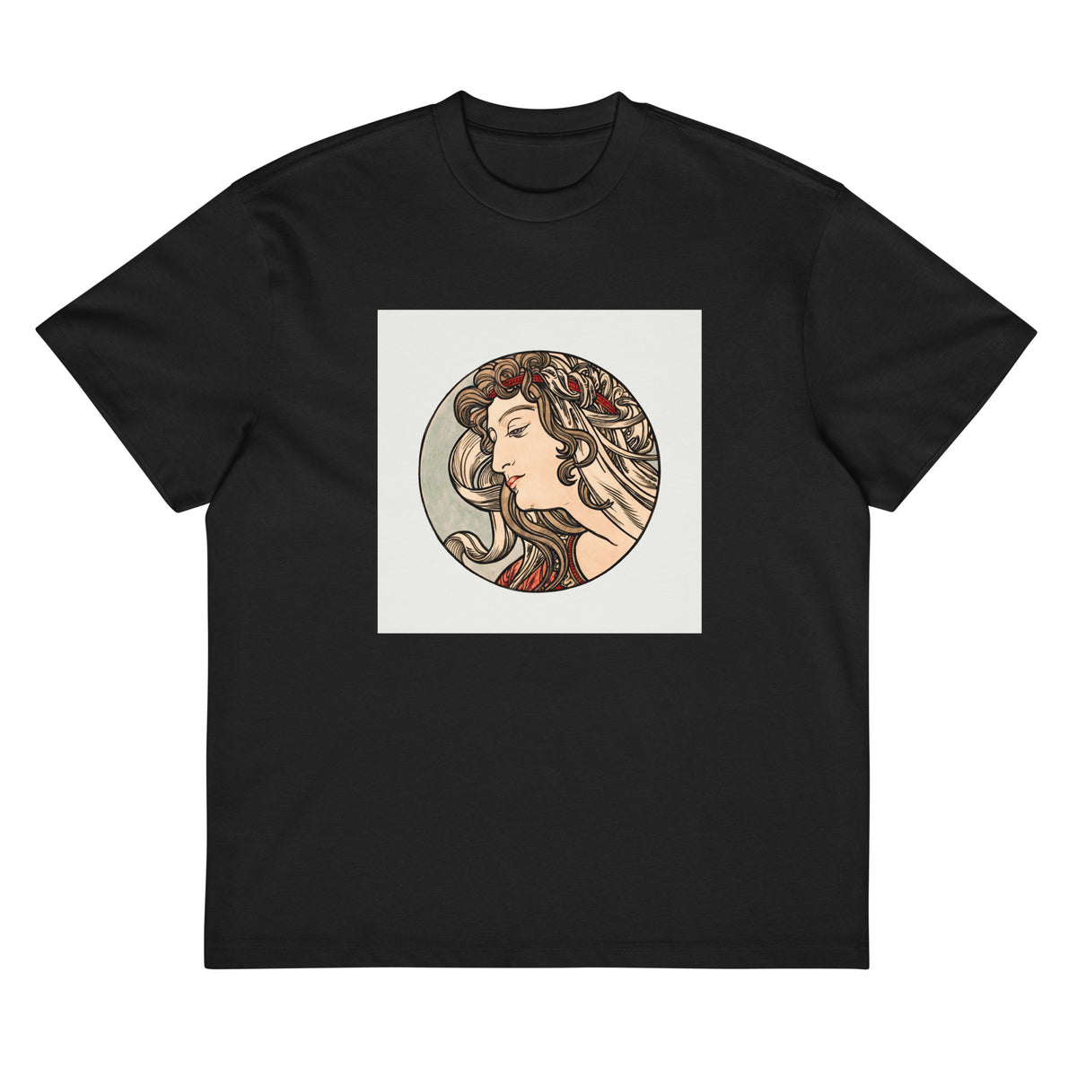 Black T-shirt Stained Glass Fouquet Mucha V Signature