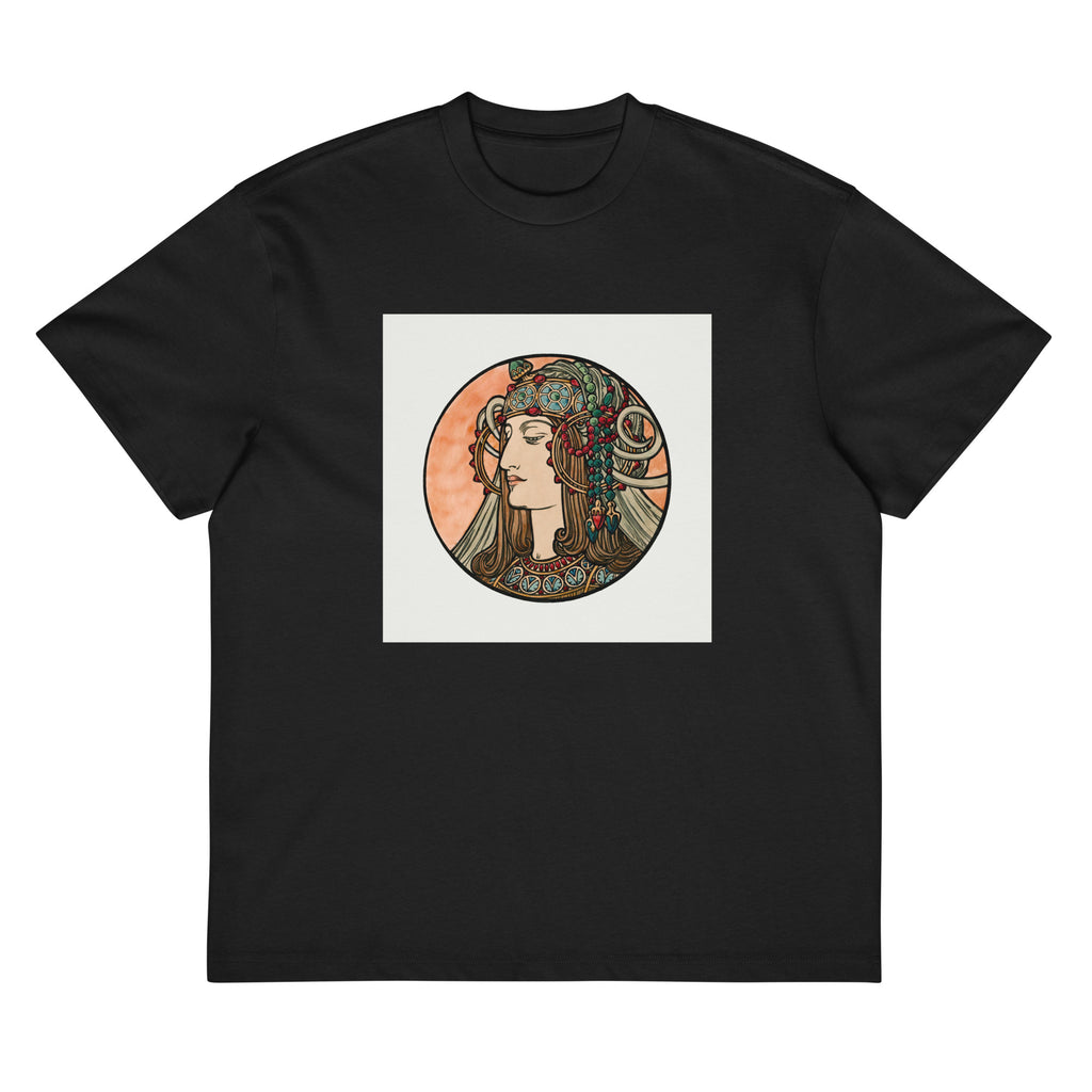 Black T-shirt Stained Glass Fouquet Mucha VI Signature