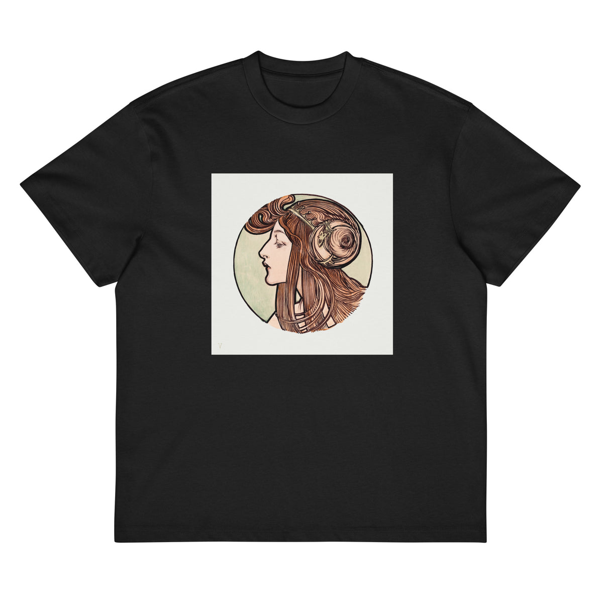 Black T-shirt Stained Glass Fouquet Mucha VII Signature