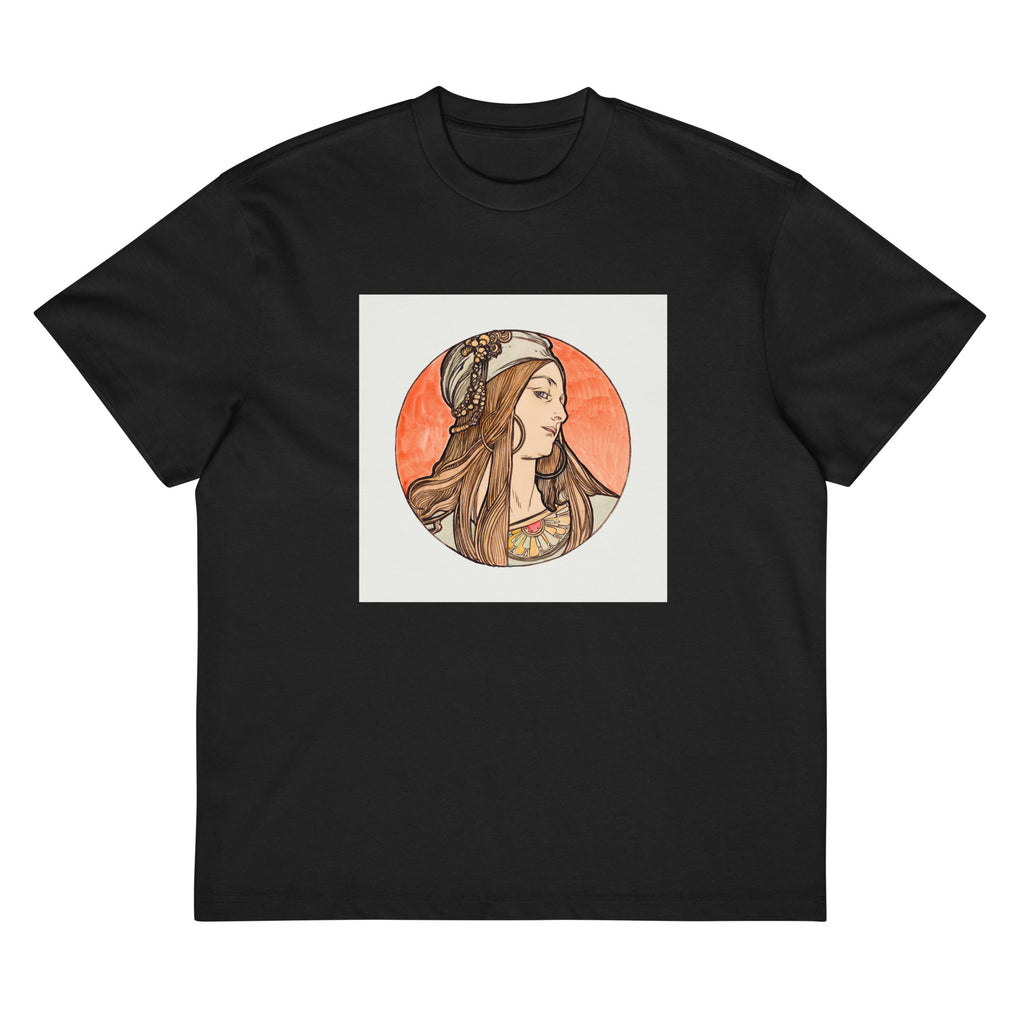 Black T-shirt Stained Glass Fouquet Mucha VIII Signature