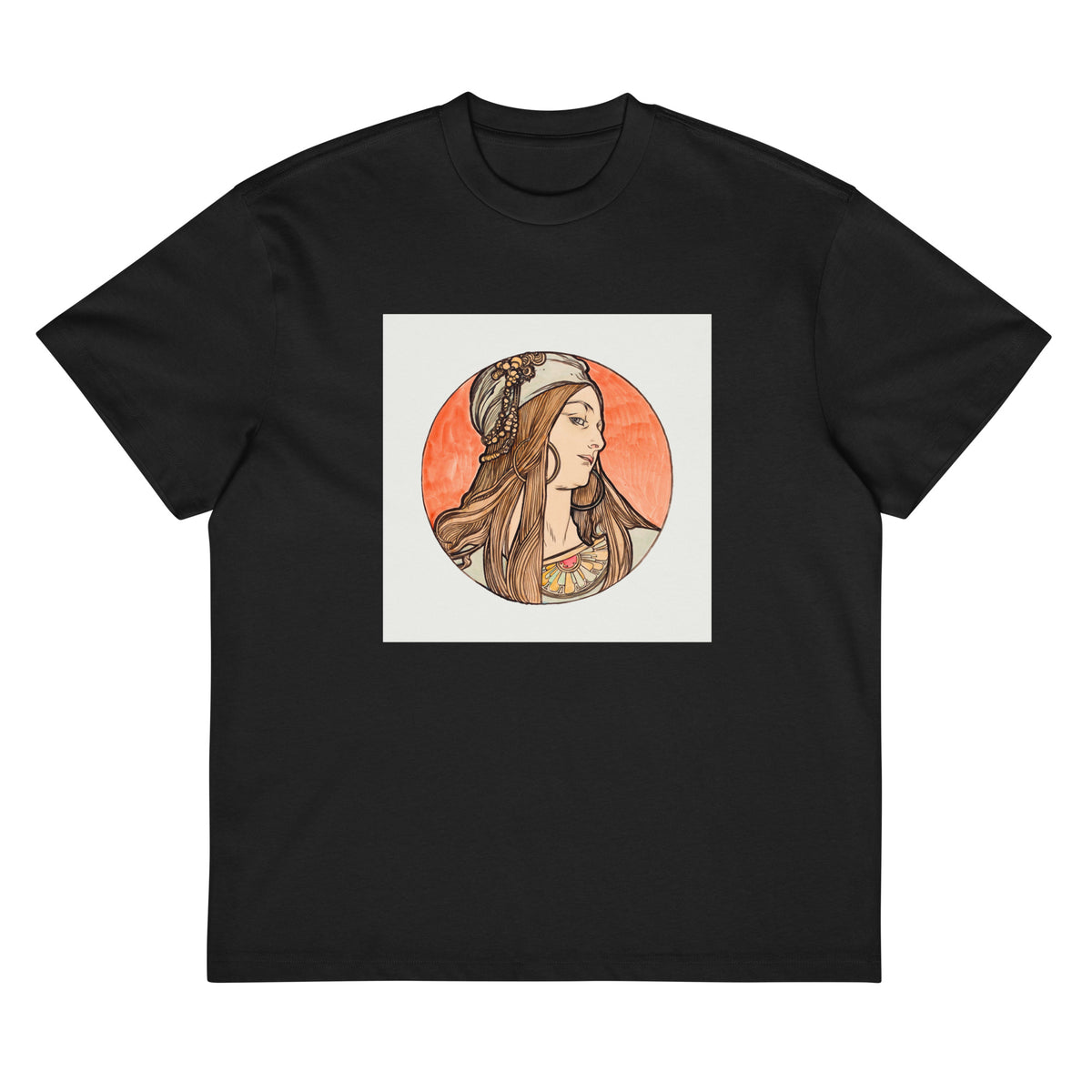 Black T-shirt Stained Glass Fouquet Mucha VIII Signature