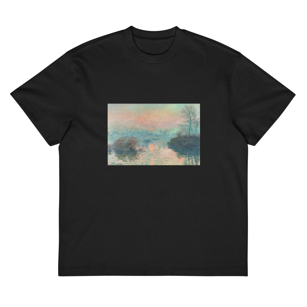 Black T-shirt Sun Setting On The Seine At Lavacourt Claude Monet High Resolution Famous Painting Signature