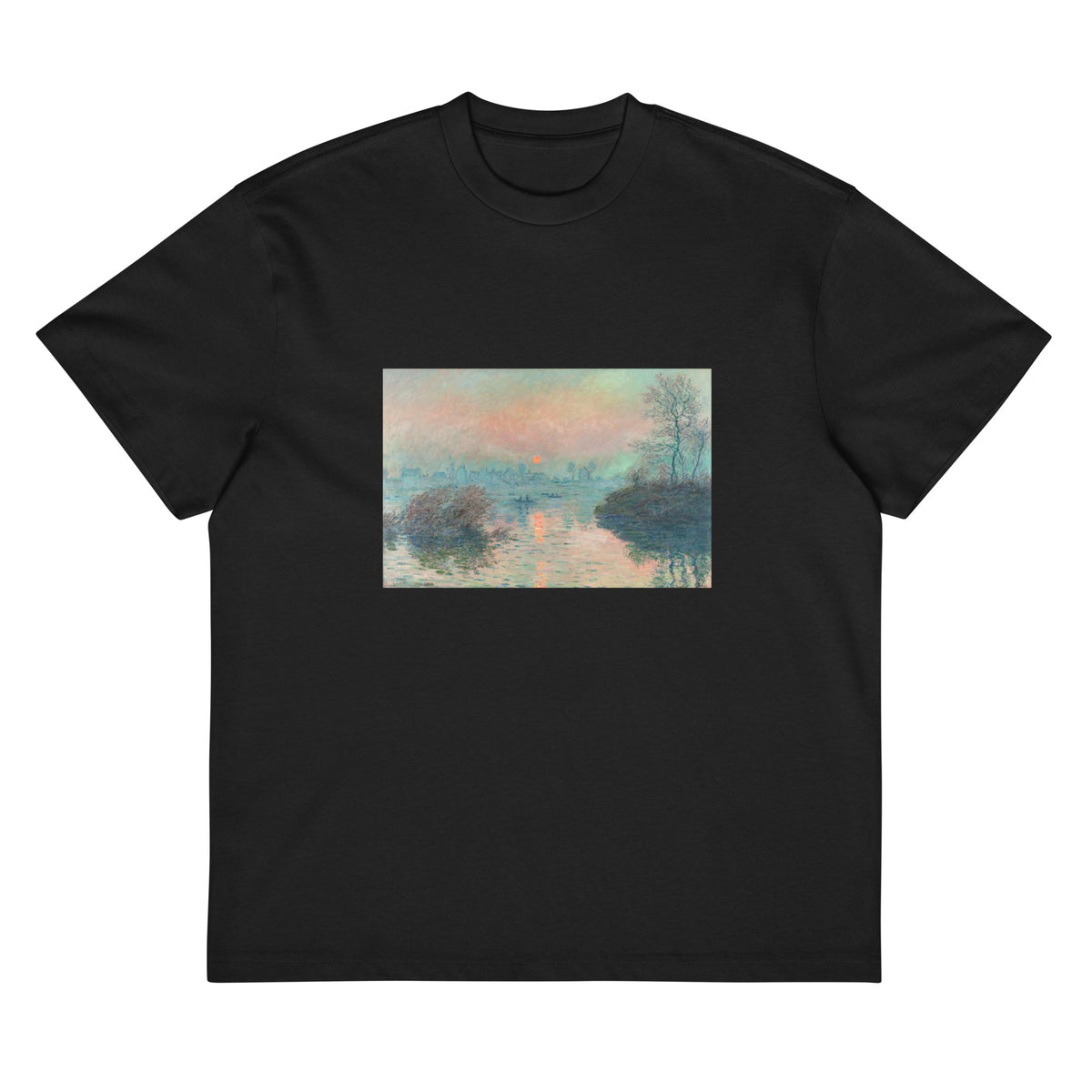 Black T-shirt Sun Setting On The Seine At Lavacourt Claude Monet High Resolution Famous Painting Signature