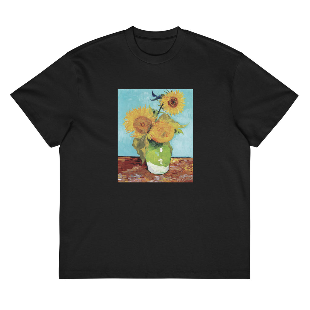 Black T-shirt Vincent Van Gogh S Vase With Three Sunflowers Famous Painting Signature