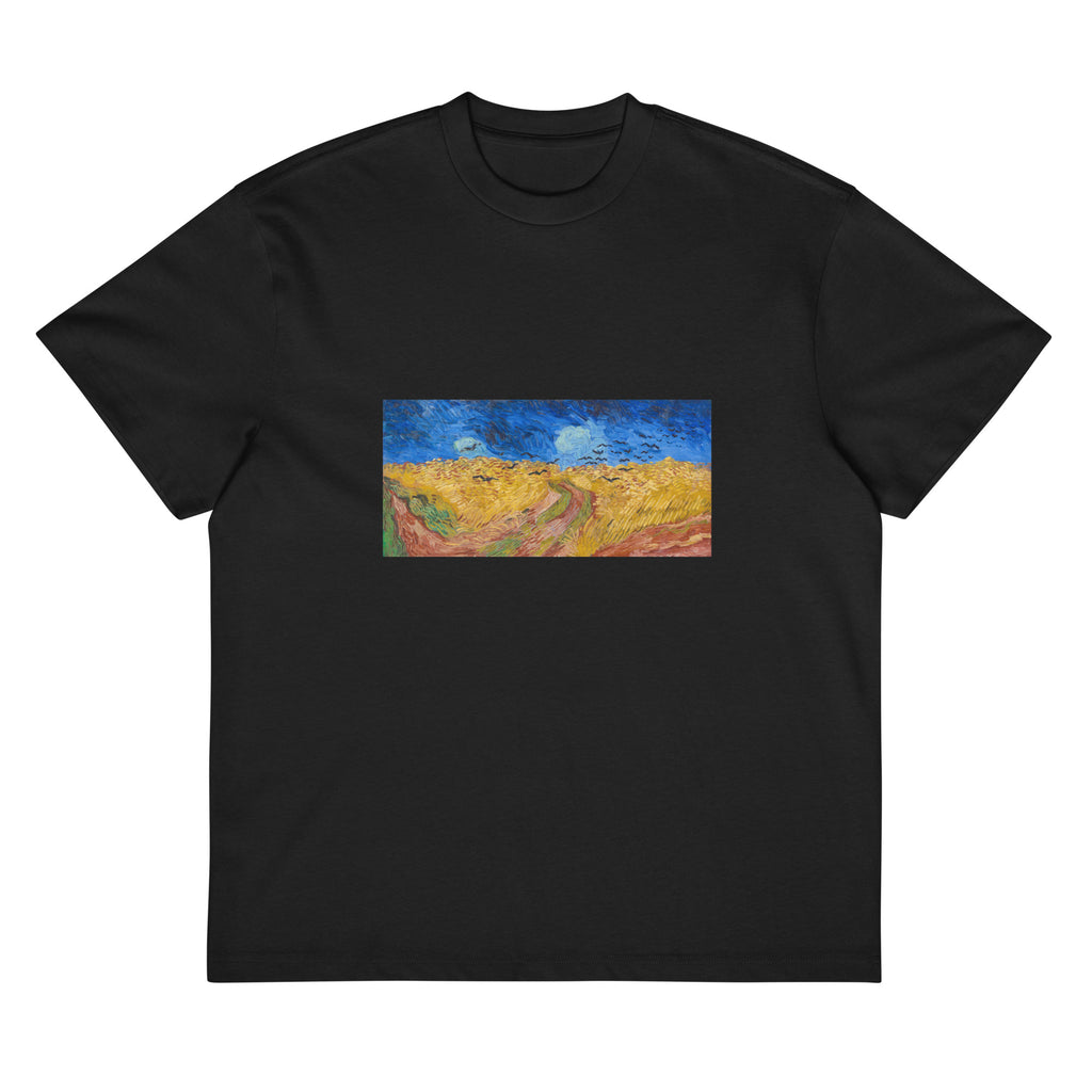 Black T-shirt Vincent Van Gogh S Wheatfield With Crows Famous Landscape Painting Signature