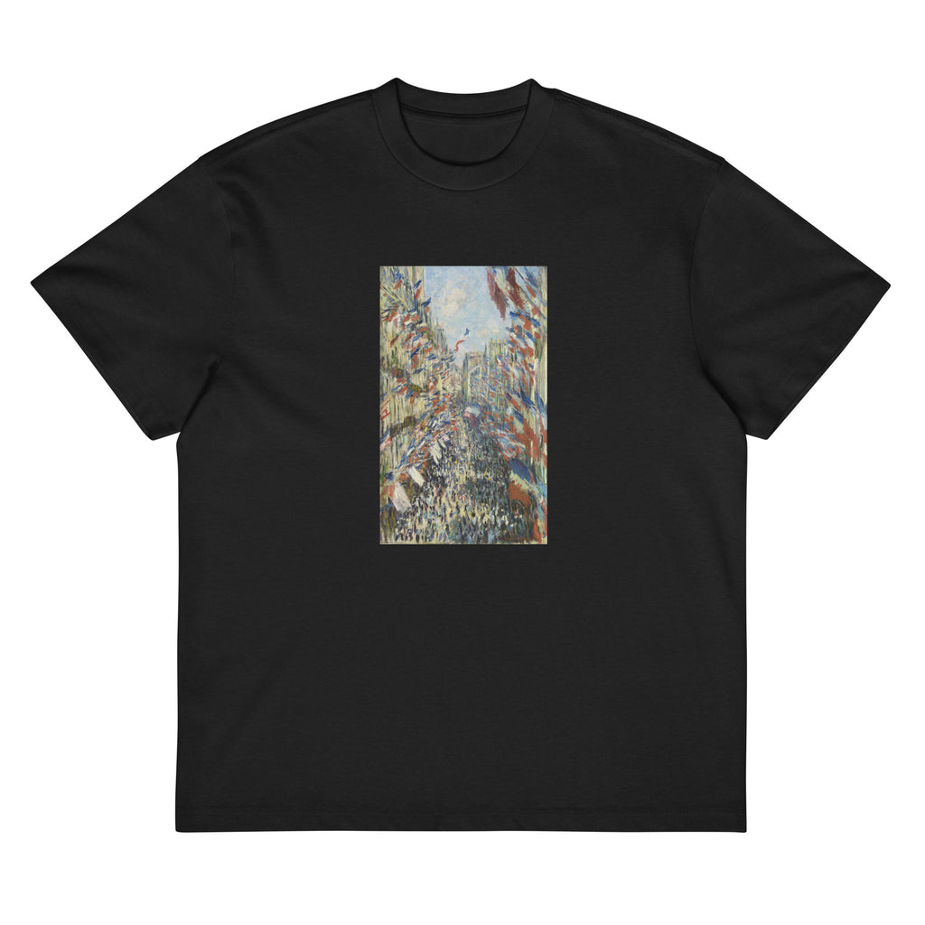 Black T-shirt Claude Monet S The Rue Montorgueil In Paris Famous Painting Signature