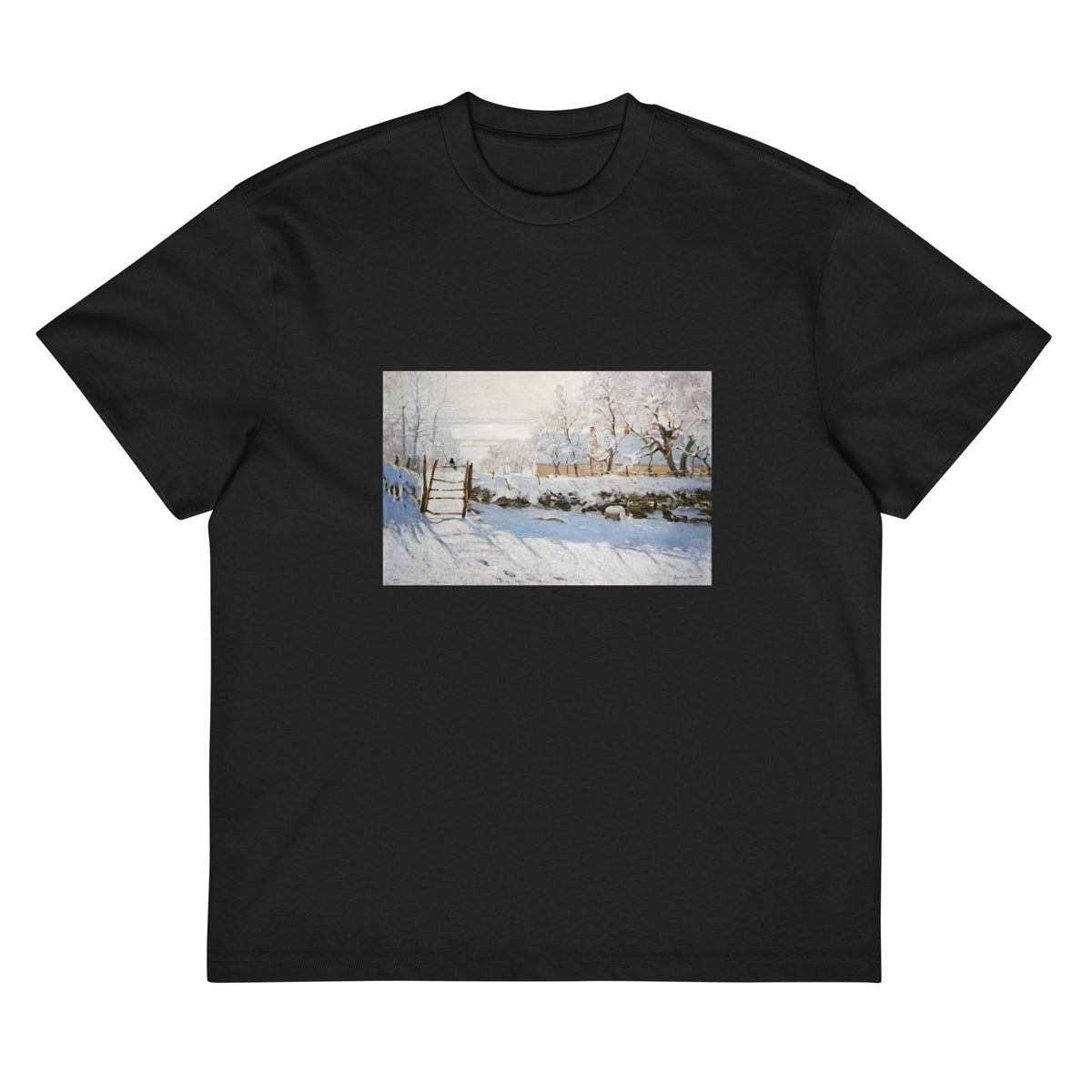 Black T-shirt Claude Monet S The Magpie Famous Painting Signature