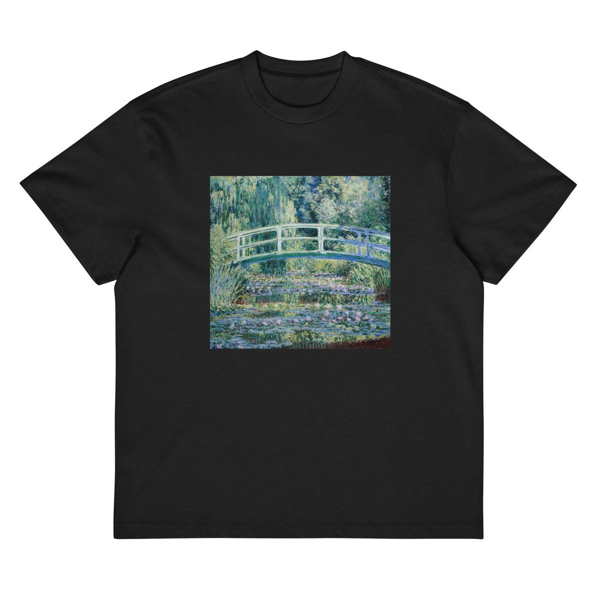 Black T-shirt Claude Monet S Water Lilies And Japanese Bridge Famous Painting Signature