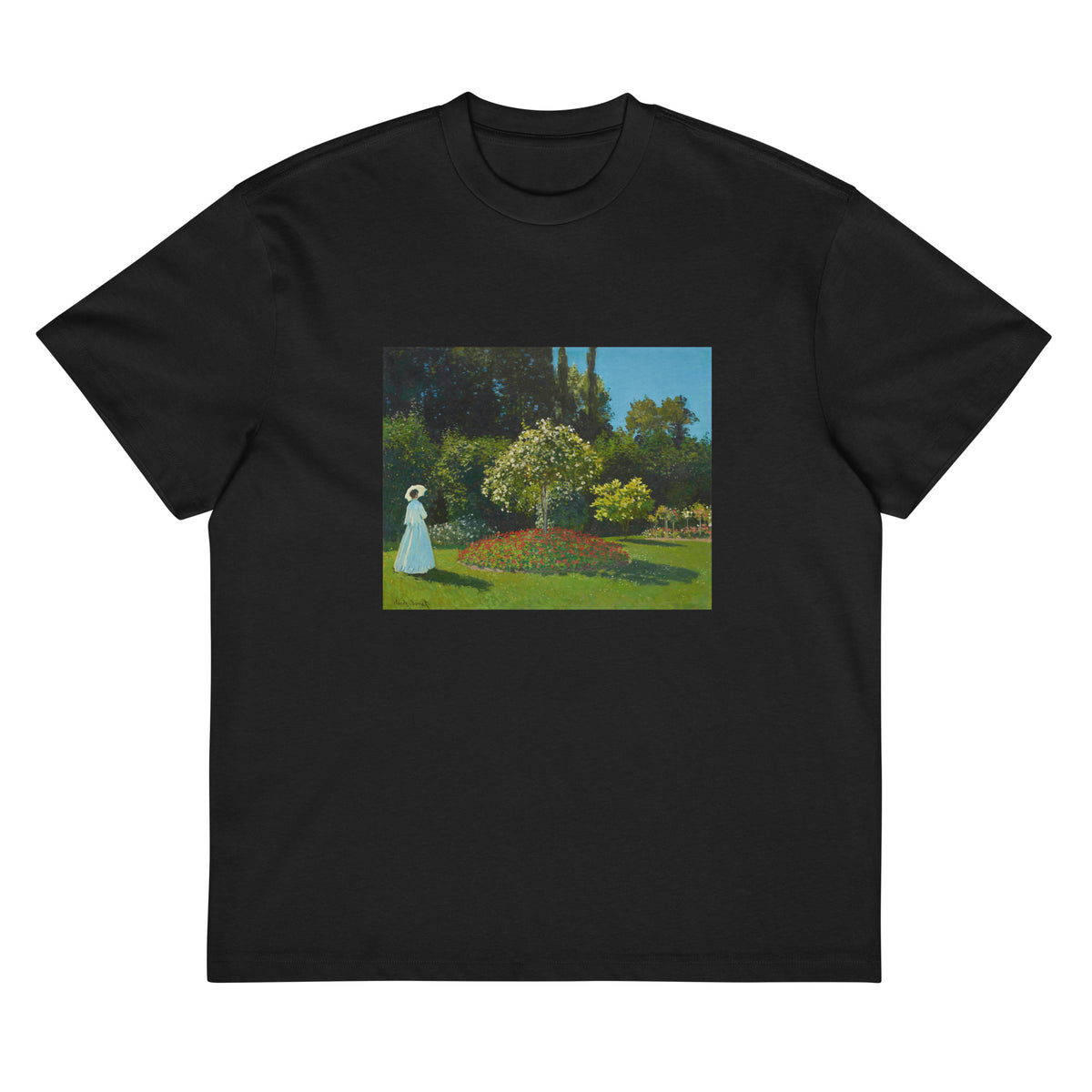 Black T-shirt Claude Monet S Lady In The Garden Famous Painting Signature