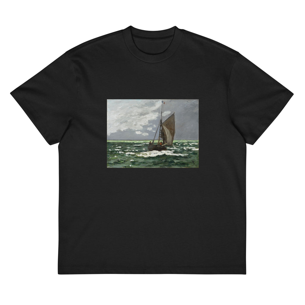 Black T-shirt Claude Monet S Seascape Storm Famous Painting Signature