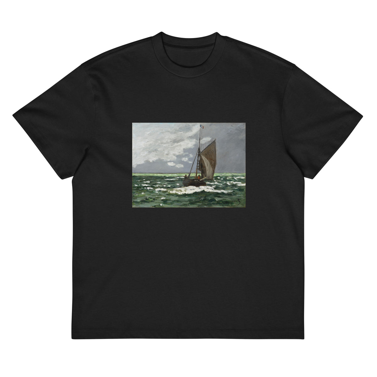 Black T-shirt Claude Monet S Seascape Storm Famous Painting Signature