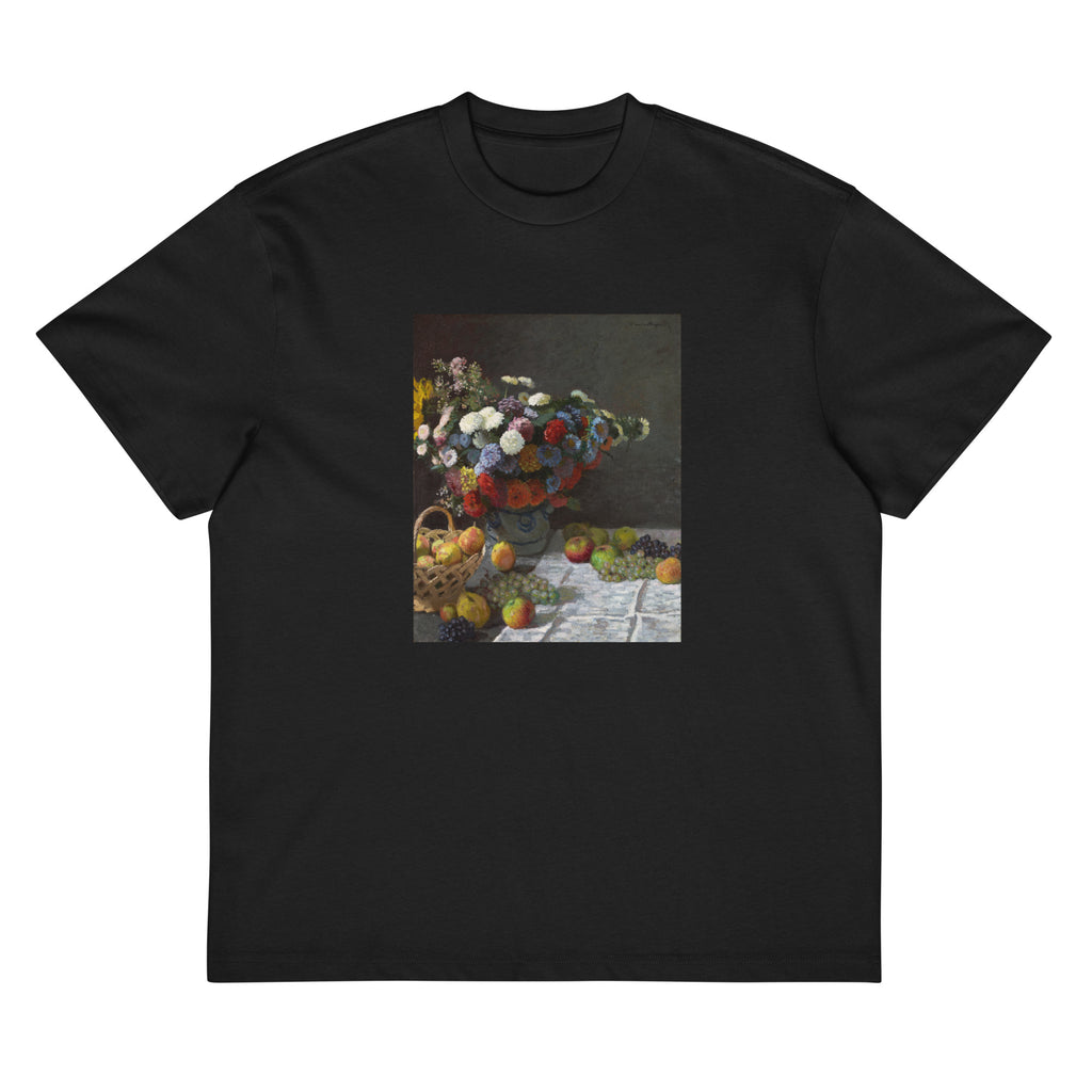 Black T-shirt Still Life With Flowers And Fruit Signature