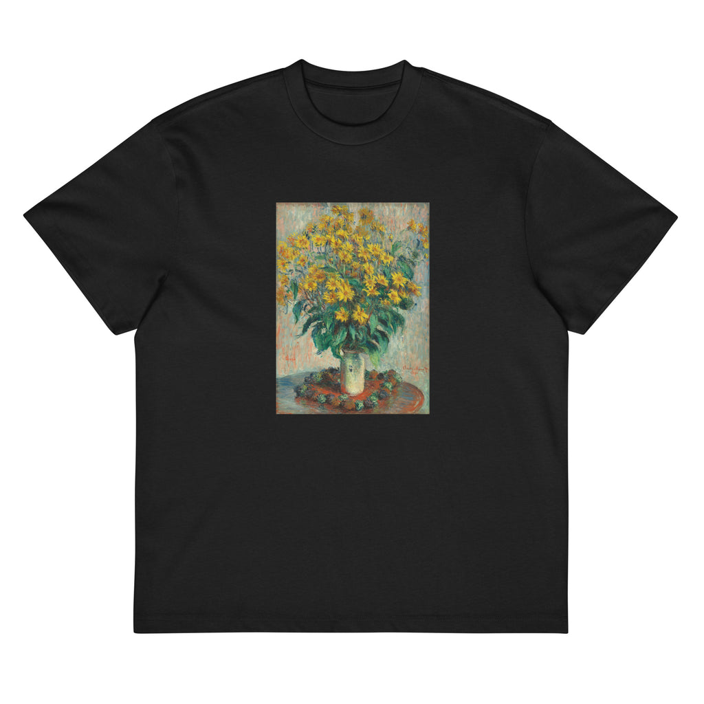 Black T-shirt Jerusalem Artichoke Flowers Signature
