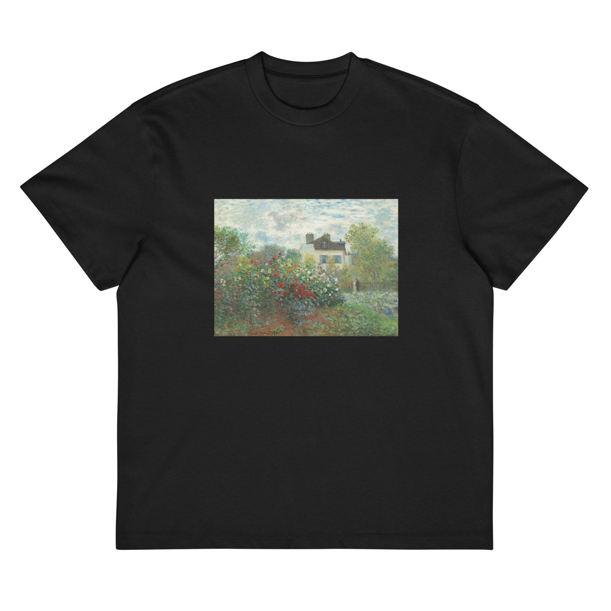 Black T-shirt The Artist S Garden In Argenteuil A Corner Of The Garden With Dahlias Signature