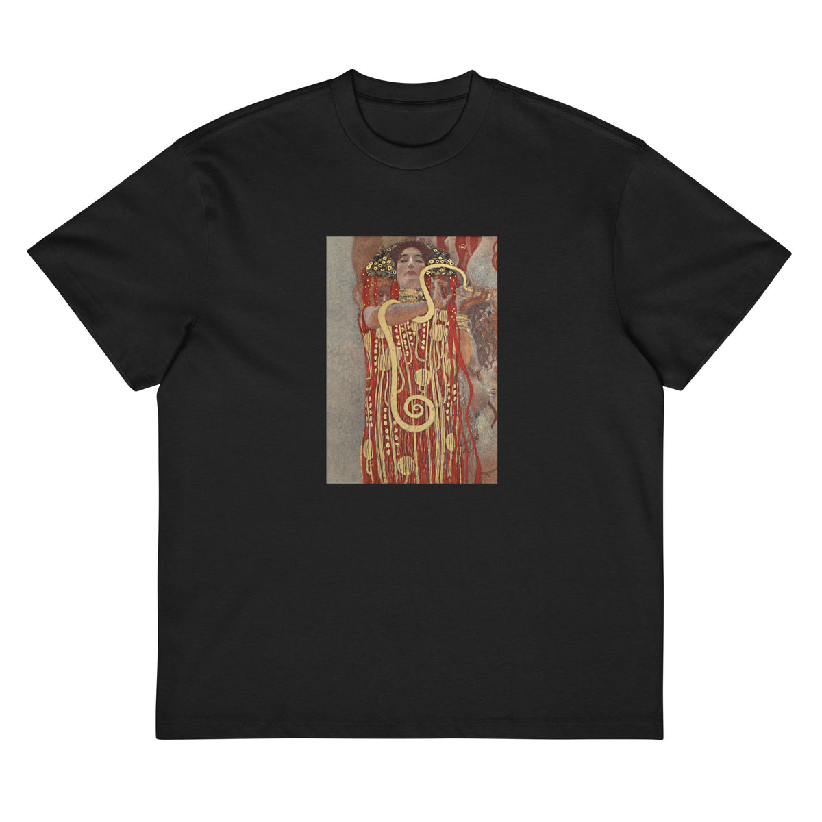 Black T-shirt Gustav Klimt Hygieia Famous Painting Signature