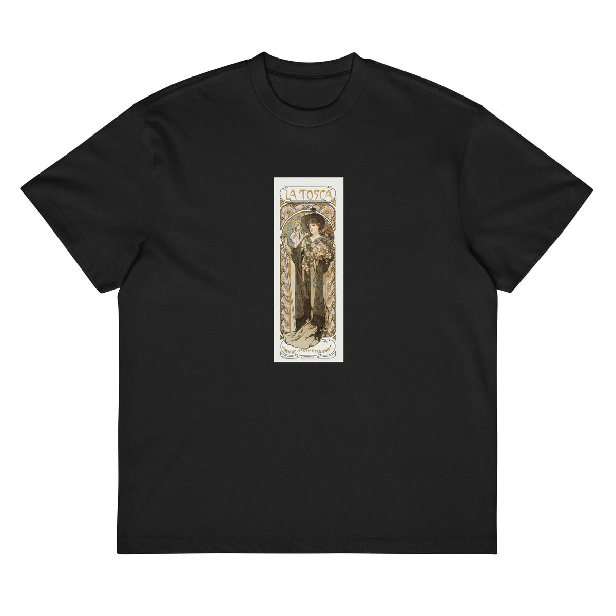 Black T-shirt La Tosca Sarah Bernhardt - Alphonse Maria Mucha 1869 Signature