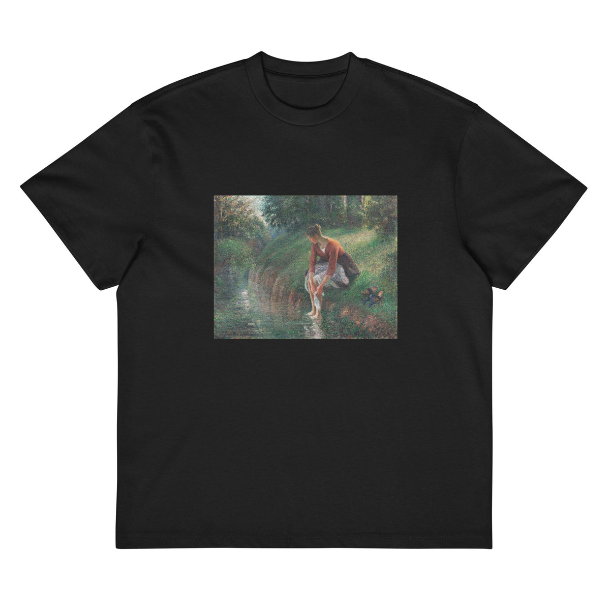 Black T-shirt Woman Bathing Her Feet In A Brook Signature