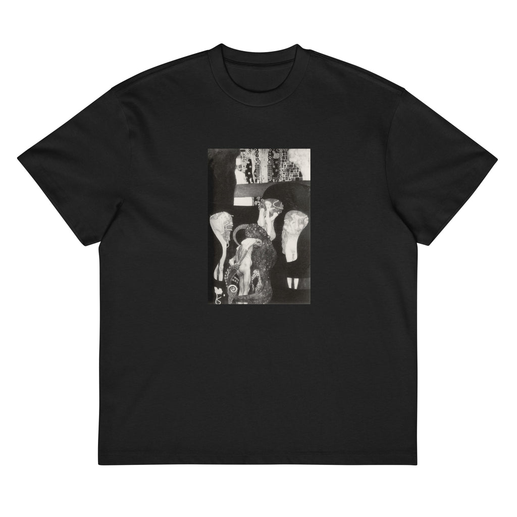 Black T-shirt Gustav Klimt Jurisprudence Famous Painting Signature