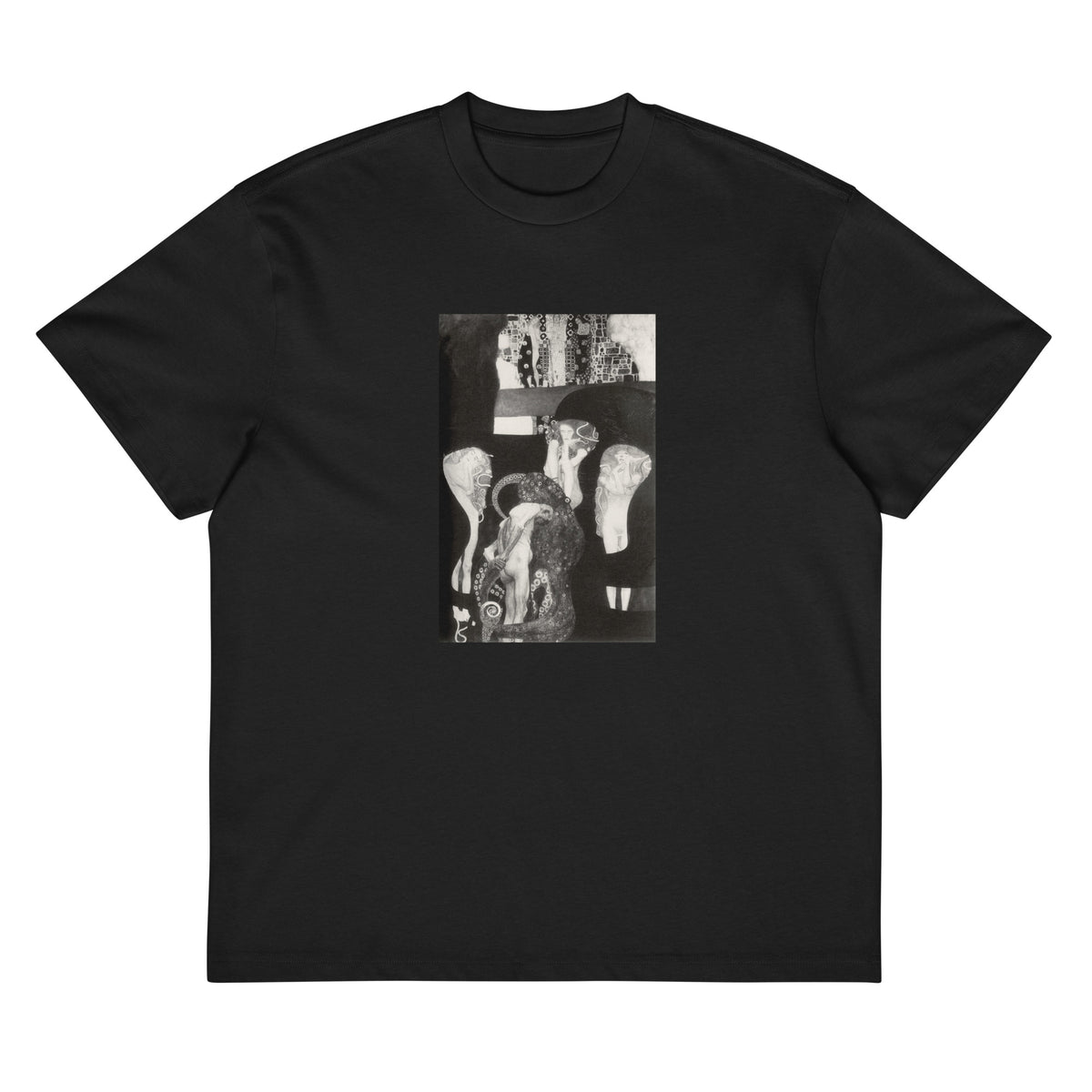 Black T-shirt Gustav Klimt Jurisprudence Famous Painting Signature