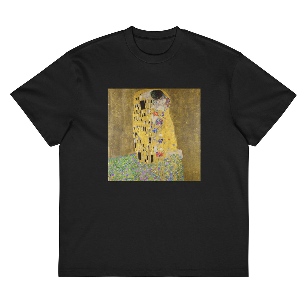 Black T-shirt Gustav Klimt The Kiss Famous Painting Signature