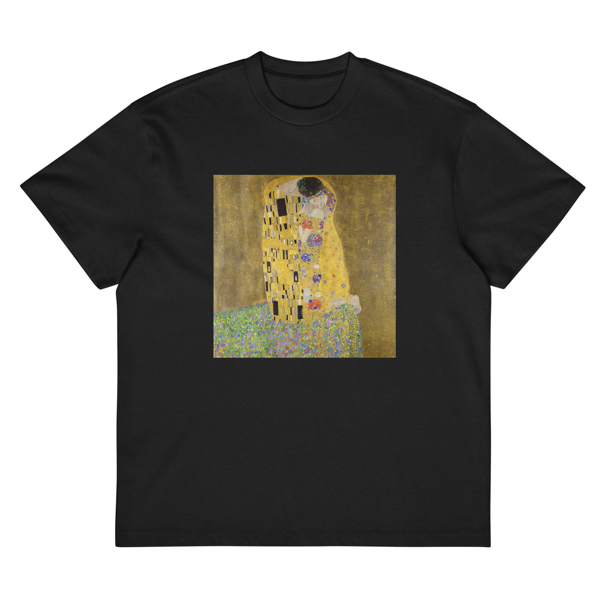 Black T-shirt Gustav Klimt The Kiss Famous Painting Signature