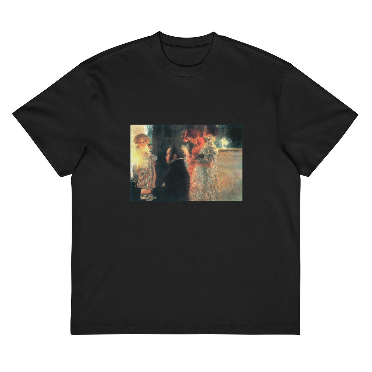 Black T-shirt Gustav Klimt Schubert At The Piano II Famous Painting Signature