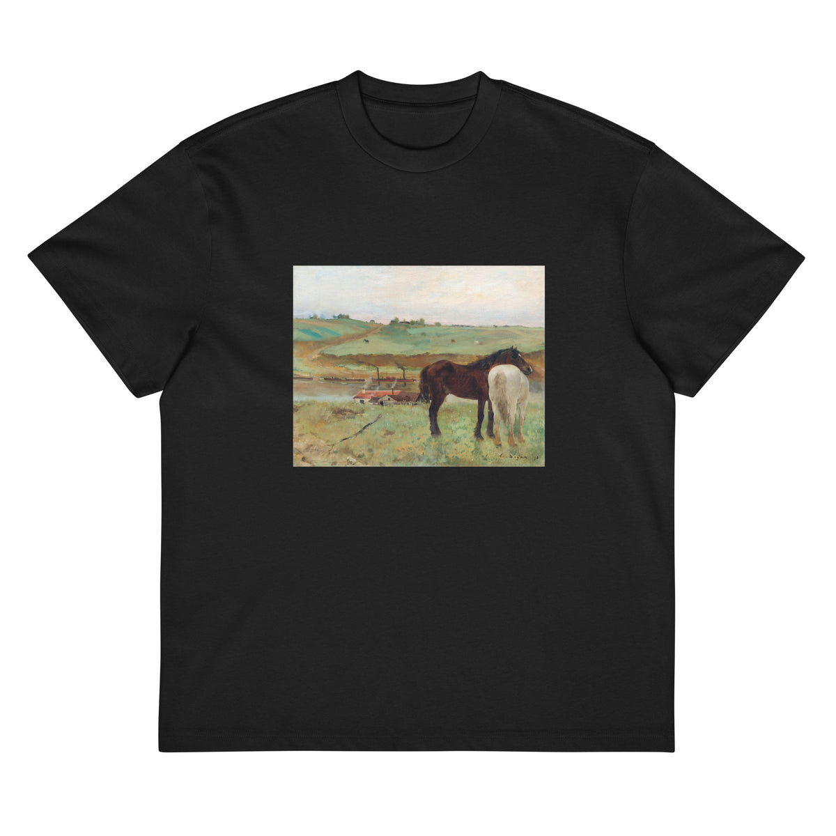 Black T-shirt Horse In A Meadow Signature