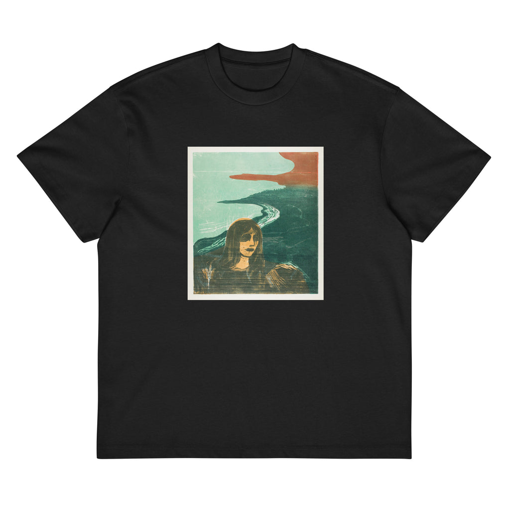 Black T-shirt Woman Head Against The Shore Signature