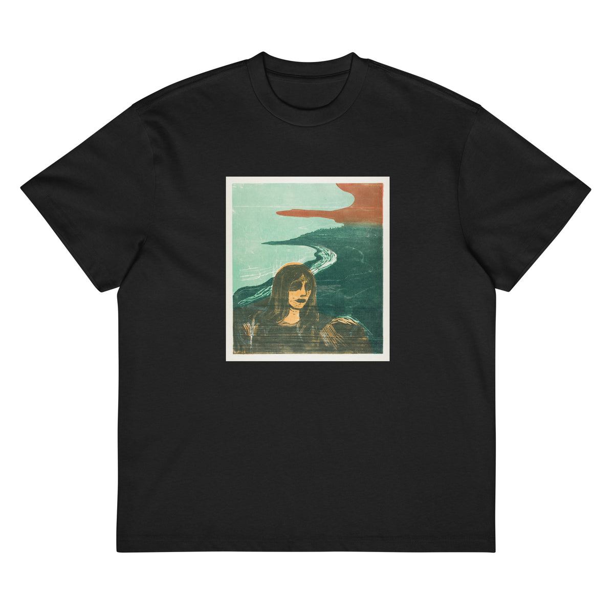 Black T-shirt Woman Head Against The Shore Signature