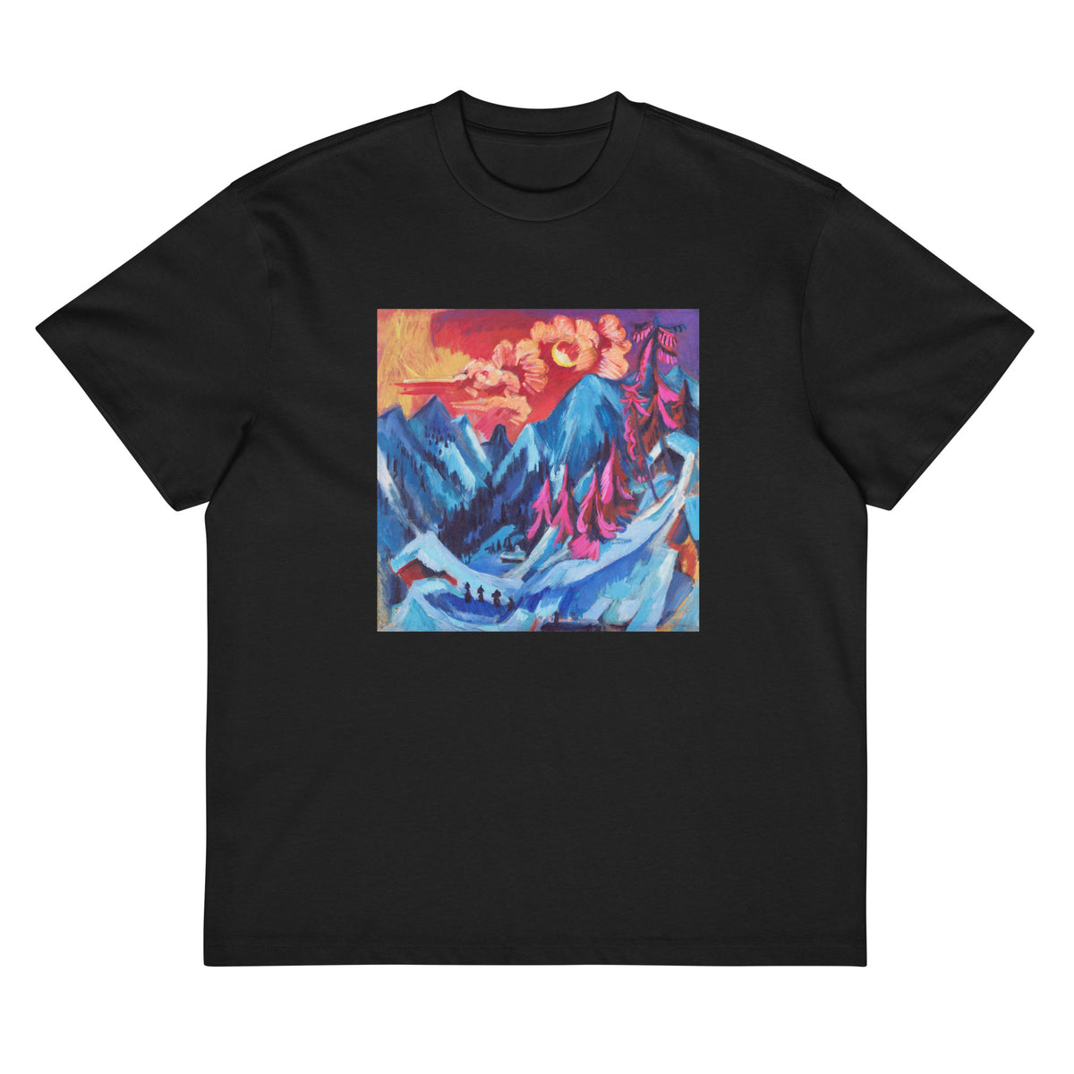 Black T-shirt Winter Landscape In Moonlight Signature